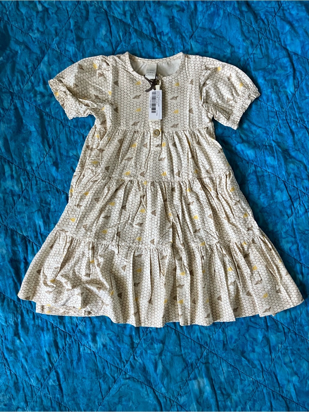 kate quinn short puff sleeve prairie dress honeycomb pattern, 12-18 months